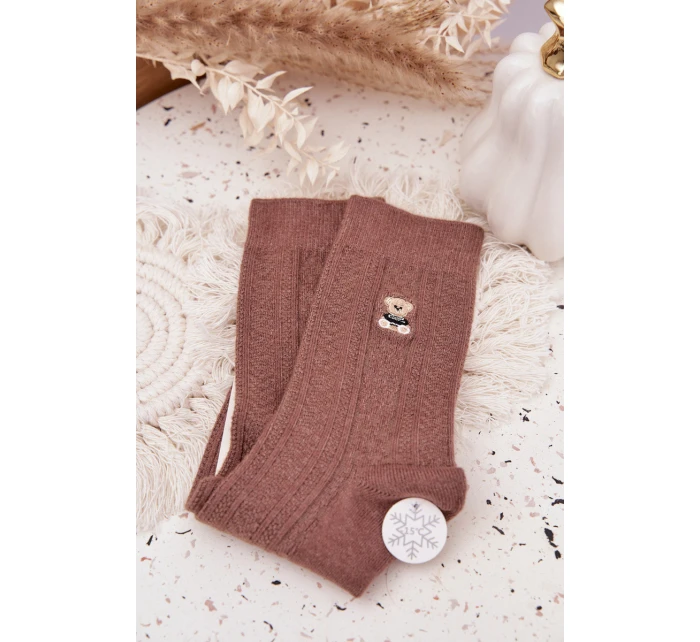 Teplé dámské ponožky s medvídkem a vlnou – hnědé Teplé dámské ponožky s medvídkem a vlnou – hnědé