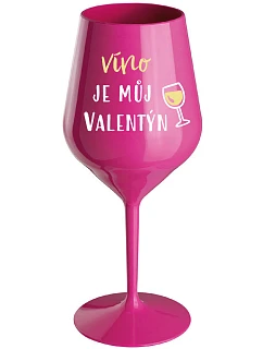 VÍNO JE  růžová nerozbitná sklenice na víno 470 ml model 22168103 - Giftela