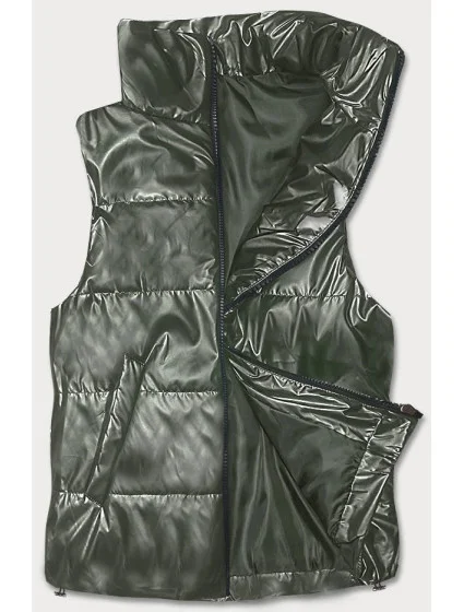 Krátká dámská vesta v khaki barvě se stojáčkem model 18202438 - S'WEST