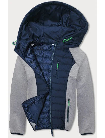Tmavě sportovní pánská bunda z různých spojených materiálů model 18416161 - J.STYLE