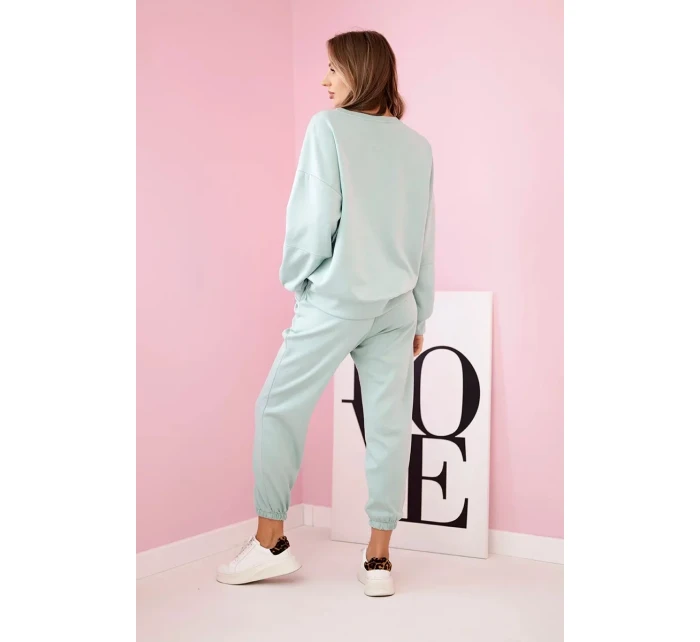 Komplet teplákové + kalhoty máslová látka tmavá máta