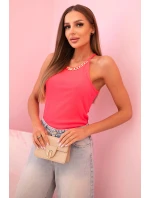 Dámský bavlněný top na ramínkách s ozdobným řetízkem růžový neon Dámský bavlněný top na ramínkách s ozdobným řetízkem růžový neon