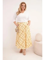 Dámská sukně Plus Size s širokým lemem v kostkovaném vzoru žlutá Dámská sukně Plus Size s širokým lemem v kostkovaném vzoru žlutá