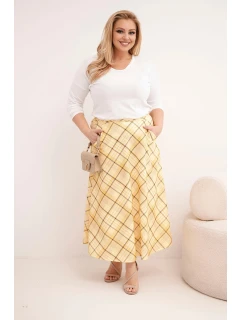 Dámská sukně Plus Size s širokým lemem v kostkovaném vzoru žlutá