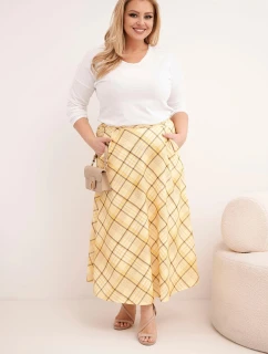 Dámská sukně Plus Size s širokým lemem v kostkovaném vzoru žlutá