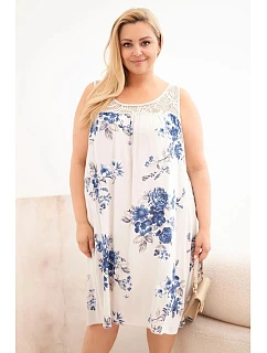 Dámské šaty Plus Size z viskózy s květinovým vzorem a krajkovým vrškem béžová