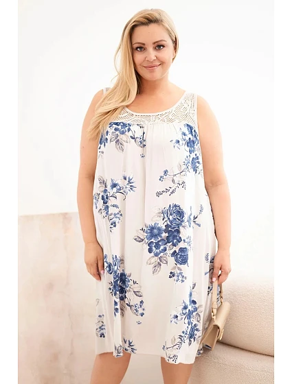 Dámské šaty Plus Size z viskózy s květinovým vzorem a krajkovým vrškem béžová Dámské šaty Plus Size z viskózy s květinovým vzorem a krajkovým vrškem béžová