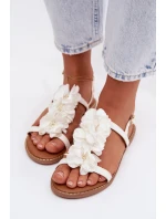 Dámské sandály Ploché S Dekorativními Květinami Bílé Noemia