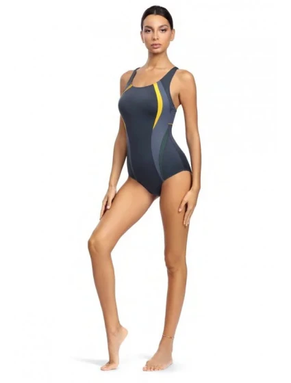 Dámské jednodílné plavky šedo-žluté S34A - Self