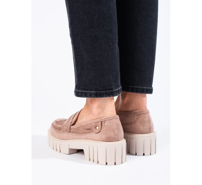 Jedinečné hnědé  mokasíny dámské bez podpatku