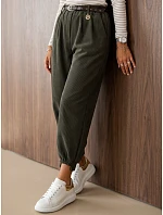 Spodnie damskie bawełniane z paskiem khaki model 22394775 - FashionStreet Spodnie damskie bawełniane z paskiem khaki model 22394775 - FashionStreet