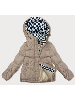 Volná béžová dámská bunda s kapucí (8118)