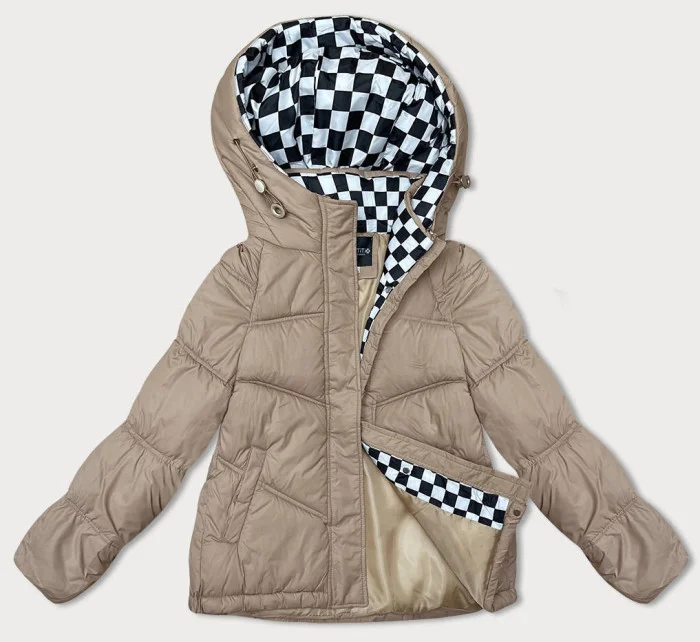 Volná béžová dámská bunda s kapucí model 21246339 - Miss TiTi