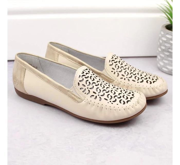 Kožené pohodlné polobotky Rieker W RKR658 beige