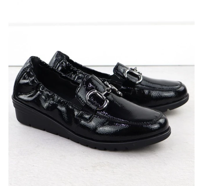 Dámské polobotky z lakované kůže na platformovém podpatku černé Rieker L5352-00