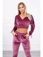 Velurová souprava s nápisem Queen tmavě růžová Velurová souprava s nápisem Queen tmavě růžová