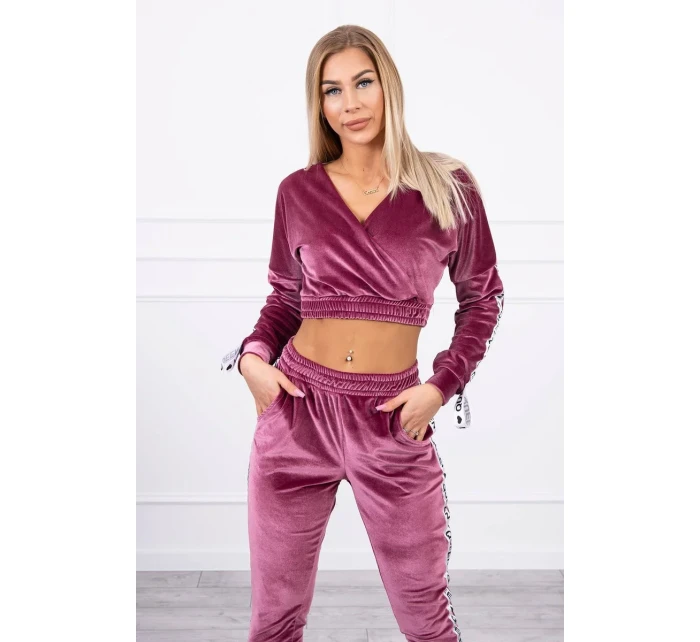 Velurová souprava s nápisem Queen tmavě růžová Velurová souprava s nápisem Queen tmavě růžová