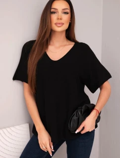 Dámská svetr s krátkým rukávem a výstřihem do V černá