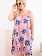Dámské šaty Plus Size z viskózy s květinovým vzorem a krajkovým výstřihem tmavě růžová