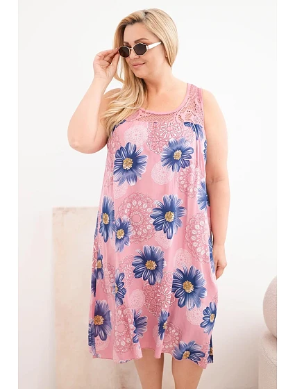 Dámské šaty Plus Size z viskózy s květinovým vzorem a krajkovým výstřihem tmavě růžová Dámské šaty Plus Size z viskózy s květinovým vzorem a krajkovým výstřihem tmavě růžová