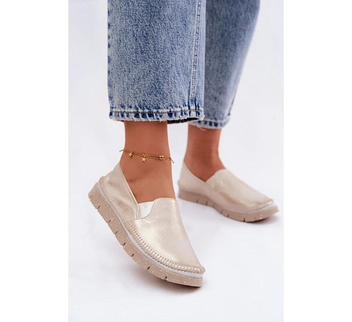 Dámské polobotky nazouvací kožené zlaté model 22122600 - Maciejka