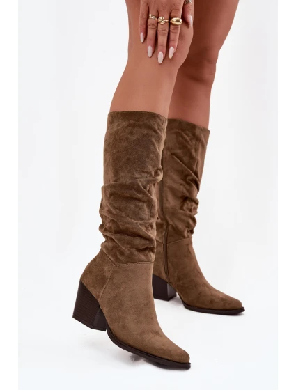 Zateplené dámské kozačky na sloupkovém podpatku Paelina - zelená