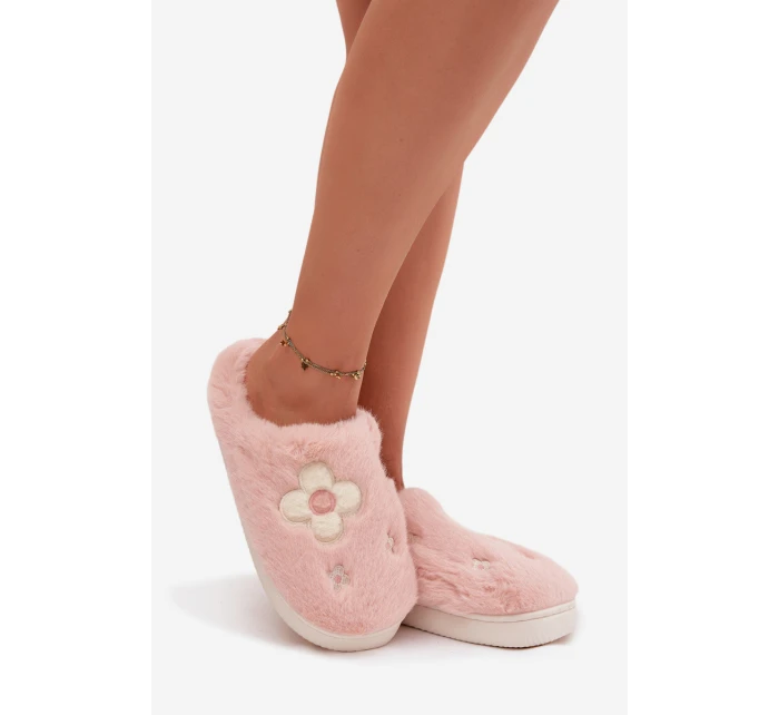 Dámské chlupaté papuče s květinami – růžové Selinne Dámské chlupaté papuče s květinami – růžové Selinne