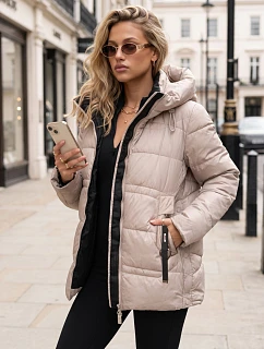 Dámská zimní prošívaná bunda s kapucí, béžová, FashionStreet TY5951