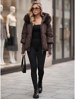 Dámská zimní prošívaná bunda s kožešinou, čokoládová, FashionStreet TY5993 Dámská zimní prošívaná bunda s kožešinou, čokoládová, FashionStreet TY5993