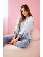 model 21911558 dámská halenka s květinovým vzorem, dlouhými rukávy a knoflíky Modrá - K-Fashion