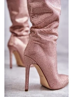 Módní kozačky na vysokém podpatku s kubickými zirkony model 21596914 - Boto