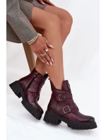 Kožené zateplené dámské boty s přezkami a ozdobným detailem model 21707581 bordó - Zazoo