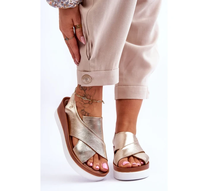 kožené sandály na klínu Zlaté Morgan