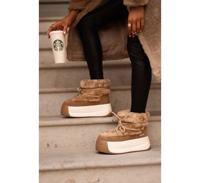 Kožené Dámské Sněhule Na Silné Podešvi S Kožešinou Big Star Hnědé