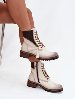 Dámské kotníkové boty Vinceza – béžové, zateplené, na podpatku typu “klocek”