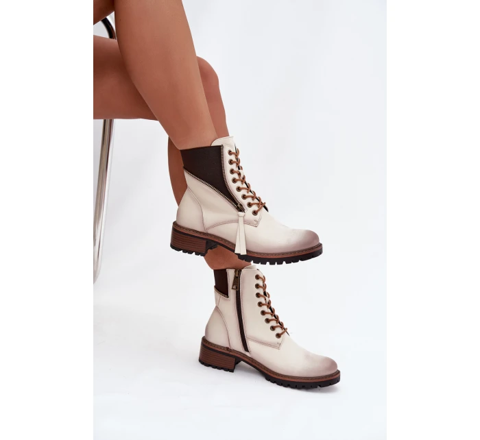 Dámské kotníkové boty Vinceza – béžové, zateplené, na podpatku typu “klocek” Dámské kotníkové boty Vinceza – béžové, zateplené, na podpatku typu “klocek”