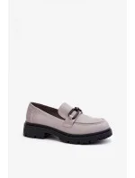 Dámské kožené mokasíny model 19752216 GR Světle šedá s černou - VINCEZA