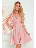 393-2 ROSALIA Dámské šaty s obálkovým výstřihem a mašlemi - PUDRED ROSE