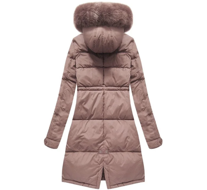 DŁUGA KURTKA DAMSKA ZIMOWA Z KAPTUREM RÓŻ model 21241722 - Libland