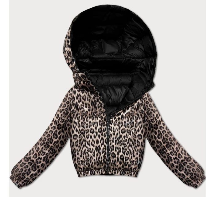 Černá oboustranná dámská krátká bunda s panteřím vzorem Minority (M6-6001-1)