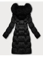 Černá dámská zimní bunda s páskem model 21439638 - S'WEST Černá dámská zimní bunda s páskem model 21439638 - S'WEST