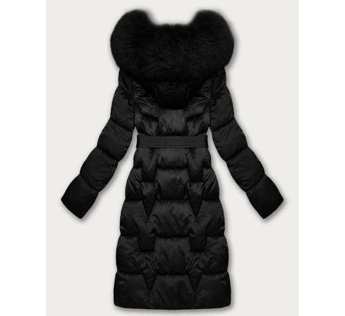 Černá dámská zimní bunda s páskem model 21439638 - S'WEST Černá dámská zimní bunda s páskem model 21439638 - S'WEST