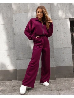 Dámský komplet ve vínové bordó barvě - mikina se stojáčkem a široké kalhoty (821109)