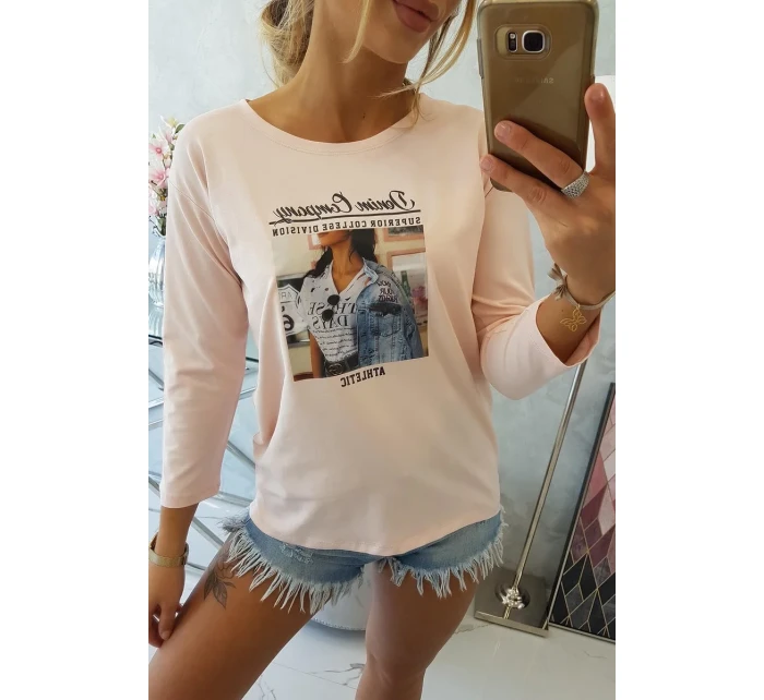 Halenka s potiskem koláží, pudrově růžová