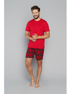 Pánské pyžamo Narwik, krátký rukáv, krátké nohavice - červená/potisk