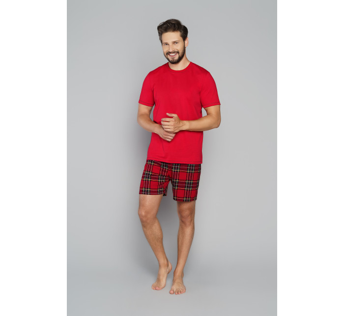 Pánské pyžamo Narwik, krátký rukáv, krátké nohavice - červená/potisk