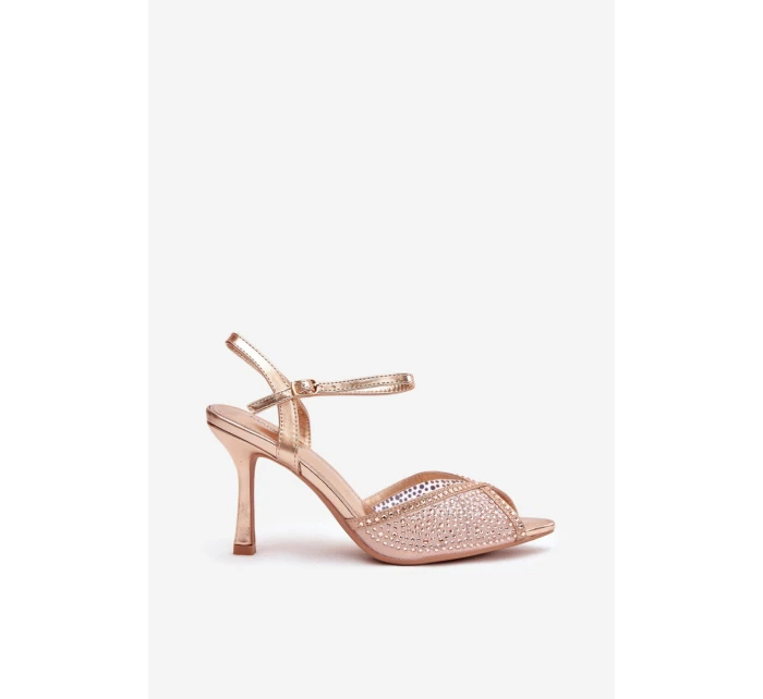 Dámské sandály na jehlovém podpatku se zdobením Peloria – šampaňské