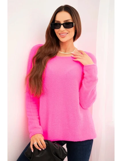 Dámský svetr z měkké pleteniny model 21958999 neonově růžový - Kesi