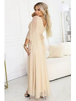 Dlouhé lehké třpytivé šaty 655-4 béžové - Numoco Dlouhé lehké třpytivé šaty 655-4 béžové - Numoco