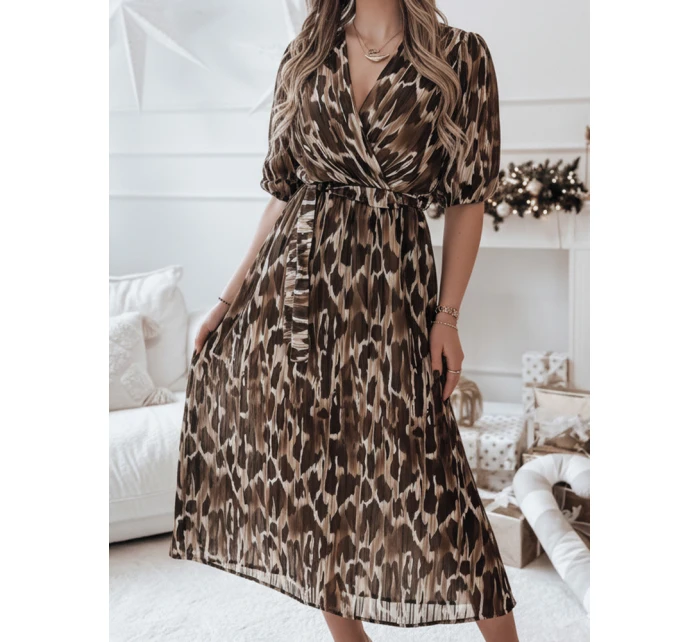 Jedna velikost ANIMALIA midi hnědé šaty FashionStreet EY2552